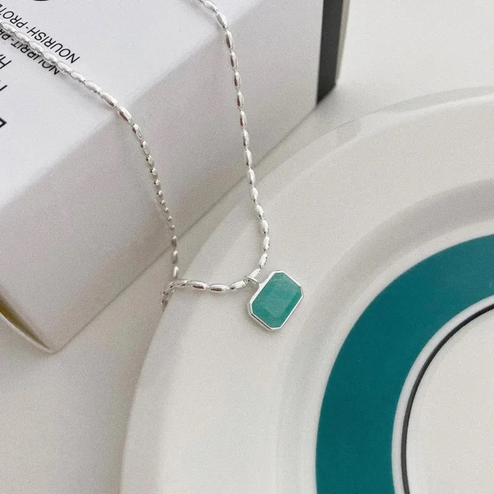 Dainty Sterling Necklace with Amazonite Stone - Picture 4 of 4